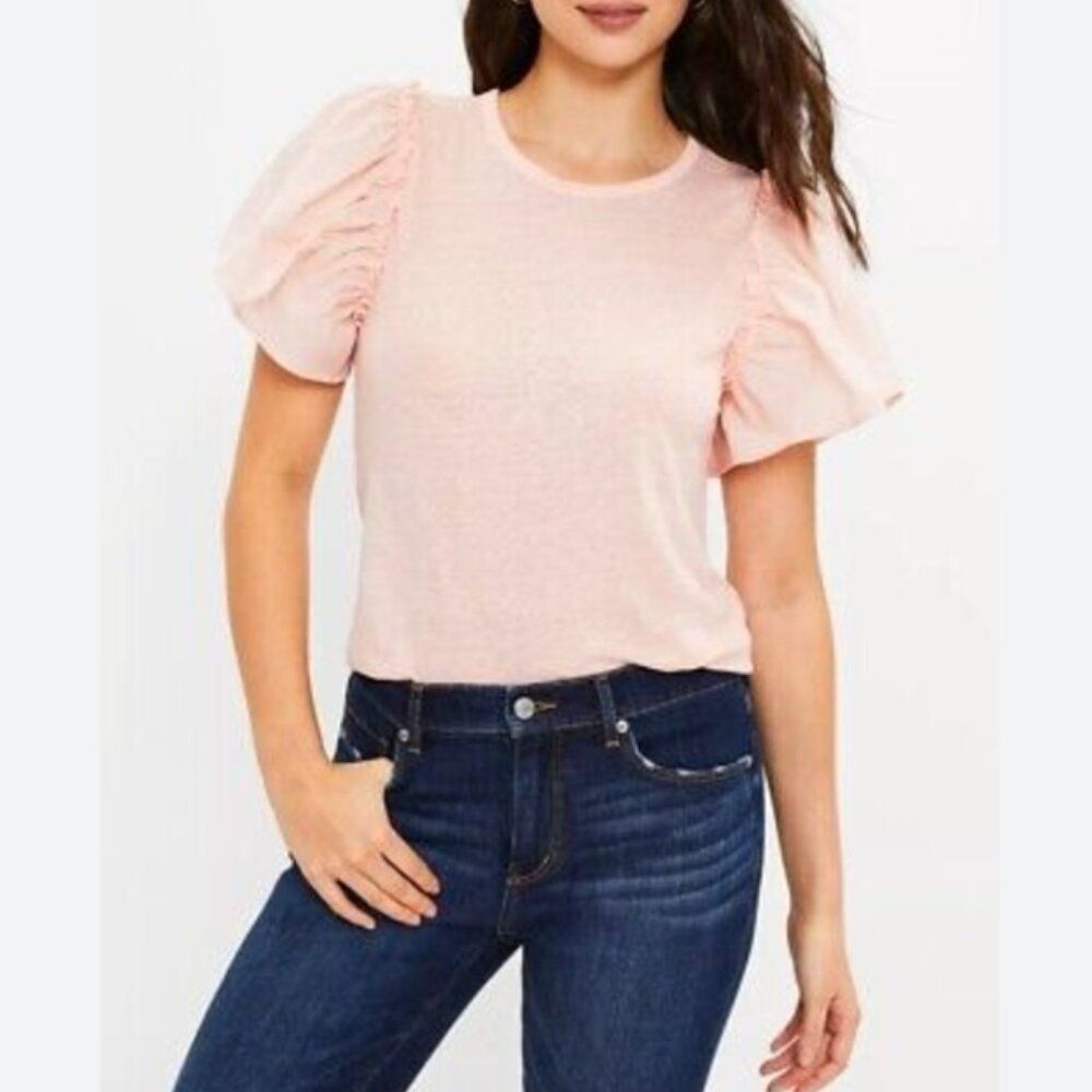 LOFT Mixed Media Flutter Sleeve Top - Size M - NWT